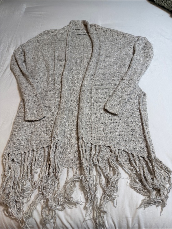 Abercrombie & Fitch Sweaters - Abercrombie & Fitch M/L Women’s Open-Front Fringe Cardigan Sweater - Light Gray